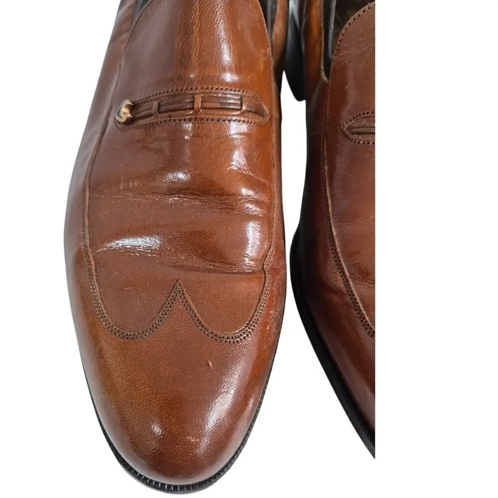 VTG Florsheim Designer Collection Cognac Brown Leather Wingtip Loafers Mens 11.5